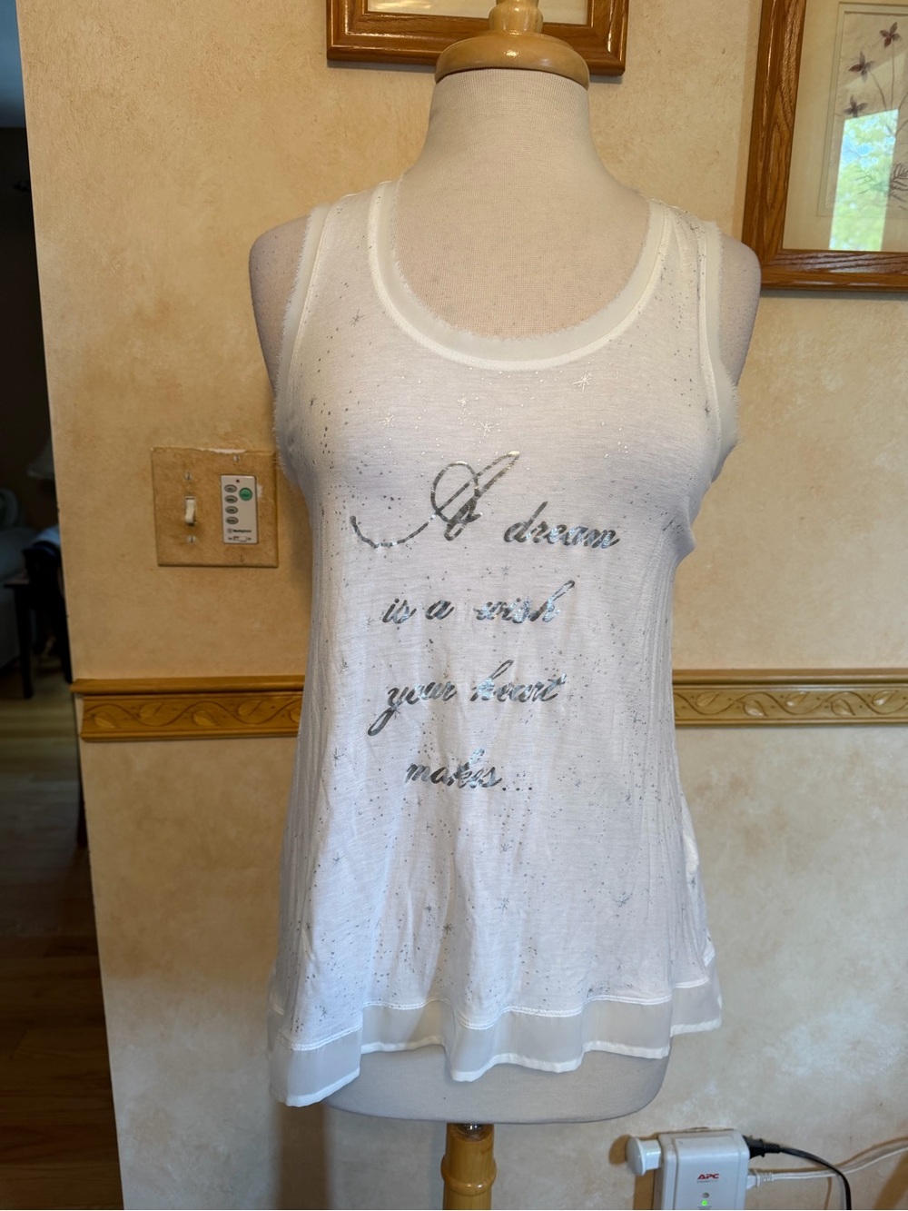 LC Lauren Conrad White Sleeveless Graphic Tank with Sparkle Script